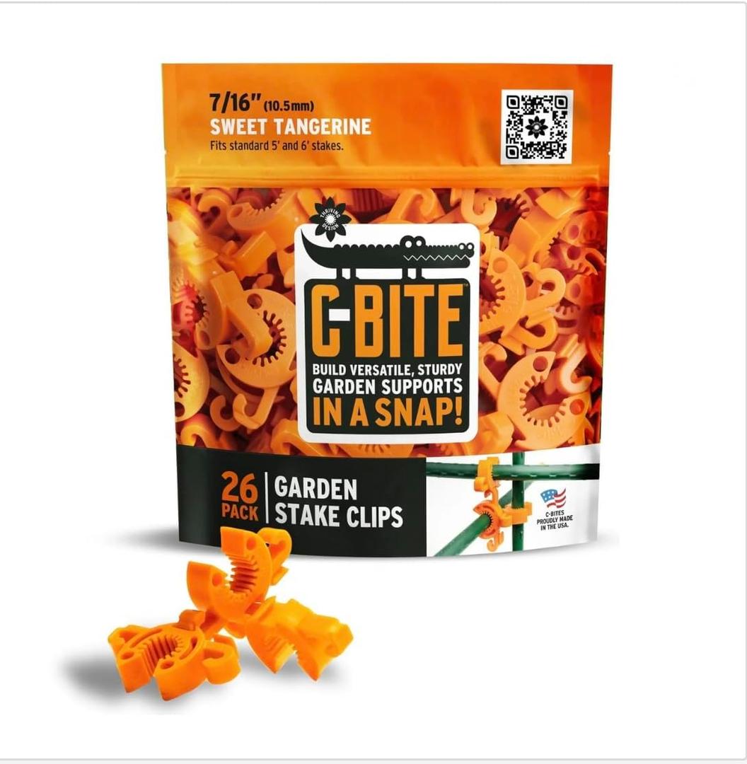 C-BITE Plant Support Clips for Trellis, Garden Stakes, Wire Fence, Climbing Plants, Indoor Gardening, Hydroponics Systems, and Vines | Durable Gardening Clips (Tangerine Orange - 2 Pack)