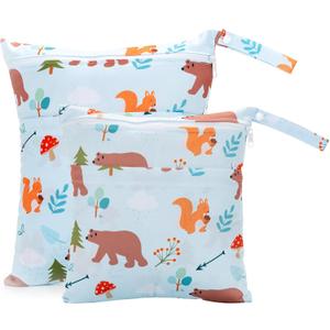 2 Pack Wet Dry Bags Waterproof Washable Travel Bags, Wet Bag with 2 Zippered Pockets for Diapers, Daycare, Bathing, Travel, Beach, Wet Swimwear, Yoga Gym