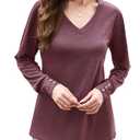 Misakia Women's Long Sleeve Shirts Dressy Casual Cute V Neck Loose Fit Summer Tops Buttons Flowy Tunic Soft Fall Winter Tops 2025 Shirts Business Outfits Ladies Tops C-wine Red (Red, L)