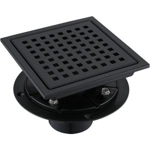 4 Inch Square Shower Floor Drain, Stainless Steel Black Shower Drain Kit with Flange, Floor Drain with Removable Grid Cover,Matte Black