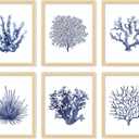 97 Decor Sea Coral Wall Decor - Coastal Coral Wall Art, Dark Blue Corals Prints, Navy Blue Wall Art Corals Pictures, Boho Ocean Artwork Coastal Poster for Home Bedroom Decorations (8x10 Unframed)