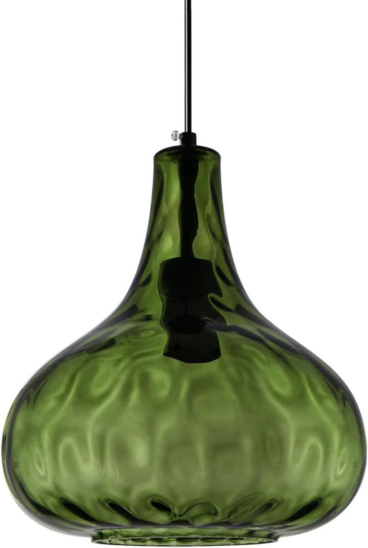Green Glass Pendant Lighting Farmhouse Vintage Glass Globe Pendant Light Fixture, Mid-Century Modern Pendant Lamp Black Finish 9.45″ Shade for Kitchen Island Dining Room, Diameter: 9.45 inches, Height: 10.24 inches