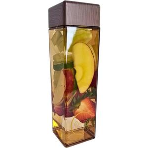 15oz Golden Java Square Bpa Free Plastic Water Bottle, Woodgrain Plastic Lid, Slim Clear Water Bottle, Beverage container, Compact Hydration Container (1 Count)