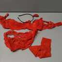 Womens Sexy Floral Lace Lingerie Set - Unlined Bra & Mesh Thong with Belt 3 Piece (Medium, Red)