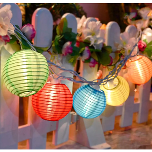 8.5Ft Multicolor Lantern String Lights, Summer Hanging String Lights with 10 Colorful Lanterns, Nylon Lights for Indoor Outdoor Party Decor, White Wire