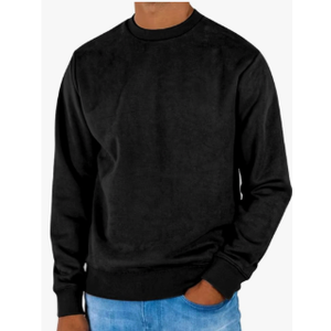 Men's Suede Crewneck Sweatshirt Solid Vintage Pullover Sweatshirts Casual Long Sleeve Top for Fall Winter, Large 