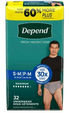 Depend Fresh Protection Incontinence Underwear for Men, Adult Diapers, S/M, 32 Count