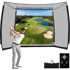 Golf Net with Simulator Impact Screen and Target Cloth, 10x8ft Golf Practice Net for Backyard, Portable Heavy Duty Golf Hitting Net for Outdoor Indoor