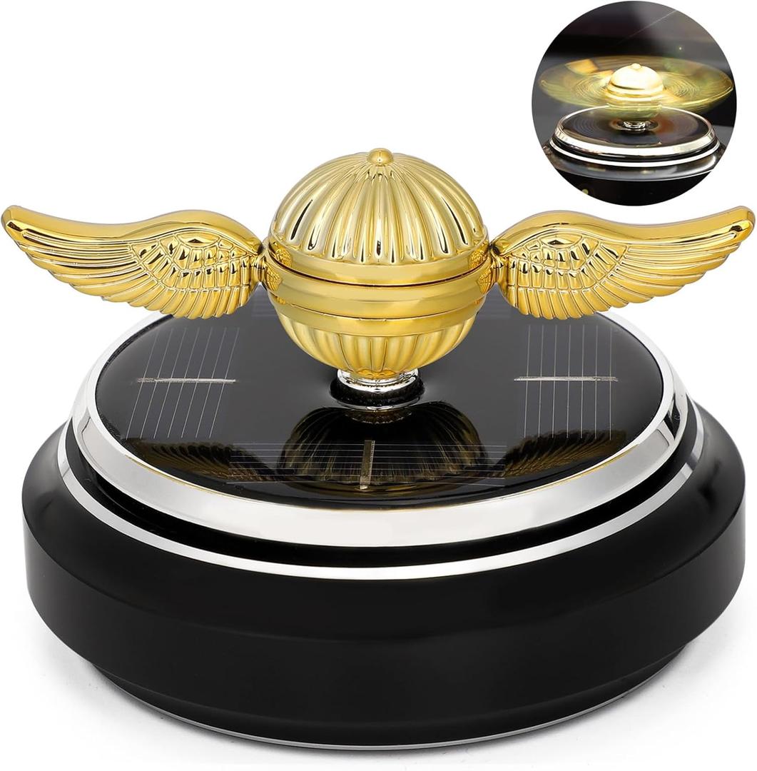 Fidget Spinner Solar Power Desk Toy Educational Science Kits for Kid, Kinetic Fingertip Gyro Spinning Decoration with Solar Panel, Gold Orb Novelty Hand Spinner for Stress Relief (Black)