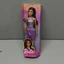 Barbie Fashionistas Doll #234 with Brown Hair, Wearing Sequined Purple Bubble Dress with Satiny Skirt, Silvery Necklace and Heels