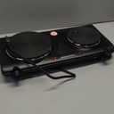 Elite Gourmet EDB-302BF# Countertop Double Cast Iron Burner, 1500 Watts Electric Hot Plate, Temperature Controls, Power Indicator Lights, Easy to Clean, Black