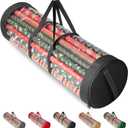 BALEINE Christmas Wrapping Paper Organizer Storage, 41" Gift Wrapping Paper Storage Containers, Clear PVC with Durable 600D Oxford Fabric Gift Wrap Paper Holder Fits 18-25 Rolls, Black