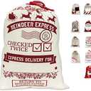 LessMo Christmas Santa Sack - Large Canvas Gift Bag with Drawstring, Reusable Personalized for Xmas Package Storage and Party Supplies Favors