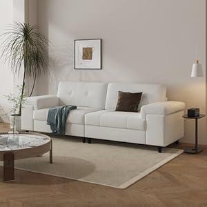 85 in Modern 3-Seater Sofa for Living Room,Chenille Fabric Deep Seat Couch with Adjustable Wide Armrests & Plush Button-Tufted Back, Comfortable Living Room and Bedroom Sofa, Easy Assembly (Grey) (Light Gray)