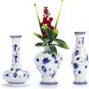 LoveCat Chinese Ceramic Vase Set - Small Blue and White Porcelain Vases, Fambe Glaze Porcelain Vases Set of 3, Classic Ceramic Flower Vases for Home Table,Bookshelf, Cupboard Dcor