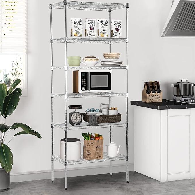 6 Tier Metal Storage Shelves 23" L x 13" W x 60" H Adjustable Wire Shelving Unit 900LBS Metal Shelves Garage Storage Pantry Shelves Storage Rack Wire Rack Shelf Steel Shelves for Storage, Chrome