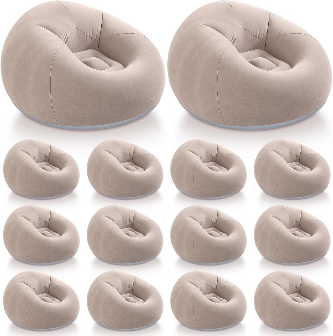 Realspring Inflatable Bean Bag Chairs Outdoor Blow up Camping Chairs Inflatable Lazy Sofa Folding Portable Bean Bag Loungers Couch for Movie Night (Coffee, 12 Pcs)