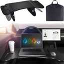 2 in 1 Car Tray for Tesla Model Y, Car Steering Wheel Desk, Car Desk for Laptop Car Mount with Pen Holder, Car Food Tray for Eating with Drinks Holder, Multipurpose Travel Car Accessories (Extra Large, Black)