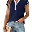 Blooming Jelly Women's Dressy Casual Tops Business Work Blouses White Button Down Shirts Cap Sleeve V Neck Tshirt S