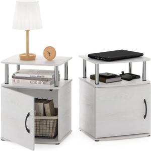 Furinno Jaya 2-Tier Side Table Set of 2, with Door Cabinet, White Oak