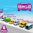 Tub Works Vehicles Bath Cars Mold Free Bath Toys, 6 Pack | Sealed, No Hole Bath Toys Design Keeps Moisture Out | Soft, Squeezable & Float on Water | Fun Baby & Toddler Bath Toys | City Car Bath Toys