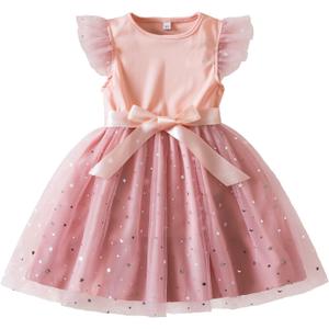 Girls Flower Sleeveless Strap Princess Layered Dress (24 Months, 1981 Pink)