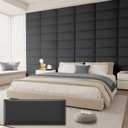 Upholstered Headboard for Queen Size Bed, Wall Mounted & Peel and Stick Headboard, Soundproof DIY Wall Panels, Leather Head Board in Modern Design for Bedroom (9 Panels, Each 23.62"x9.84" (Black-leather)