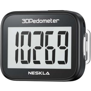 NESKLA 3D Pedometer, Simple Step Counter with Large LCD Display for Walking