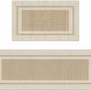 Artoid Mode Beige Absorbent Rectangle Non-Skid Kitchen Mats Set of 2, Home Mats Washable Natural Rubber Back Kitchen Rugs for Floor - 17x29 and 17x47 Inch