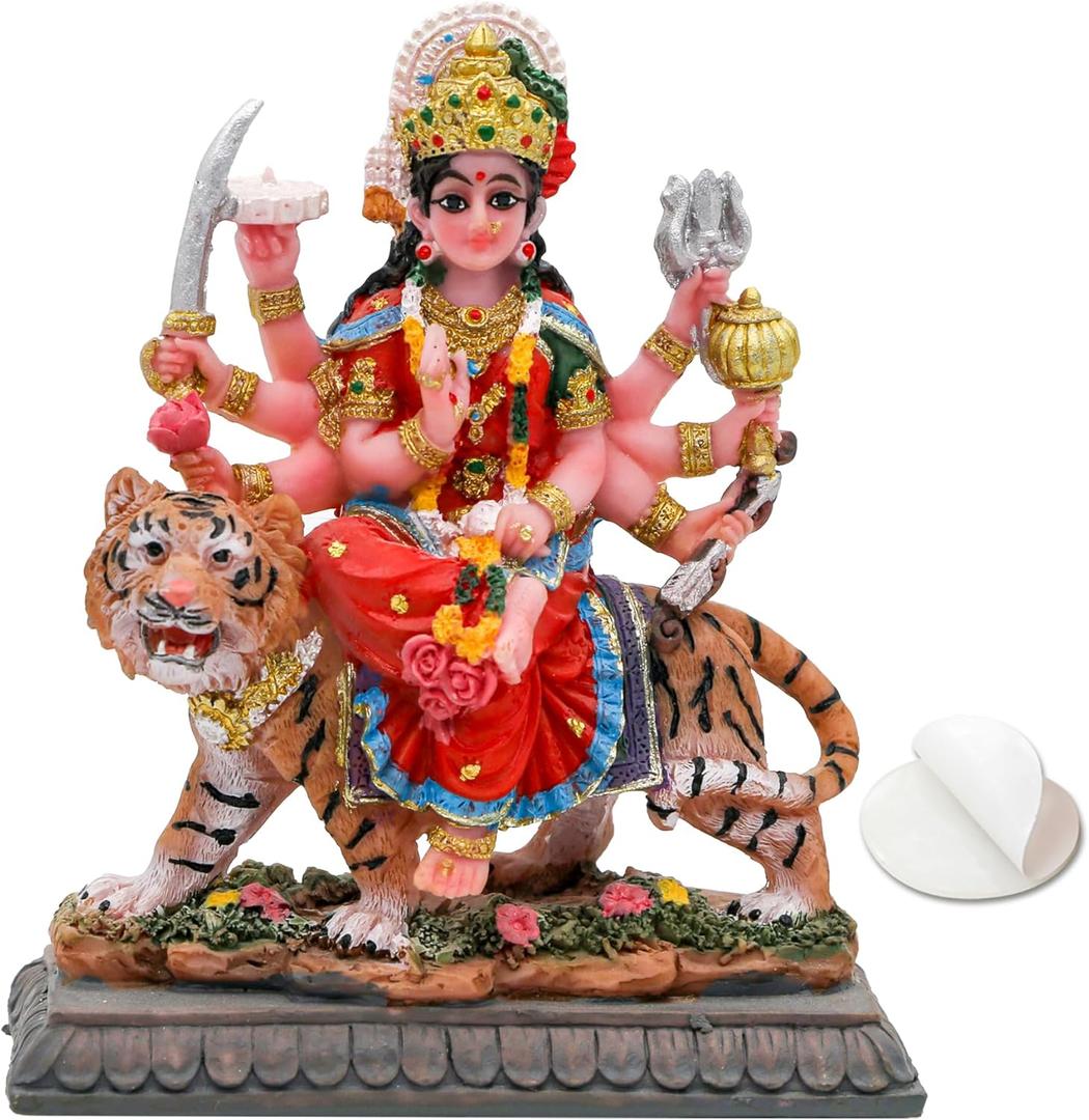 alikiki Small Maa Durga MATA Statue - 4.1 H Durga Sculpture India God Hindu Goddess Murti Hindu Pooja Item for Home Office Temple Mandir Altar Puja Diwali Gifts Diwali Decor