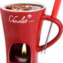 AMZWISH Mini Sweet Fondue Cup, Ceramic Coffee Warmer Mug, Portable Chocolate Melting Cup with Fork for Cheese, Great for Adult/Kids for Camping/Date/Movie Night/Birthday/Wedding Gifts (Red)