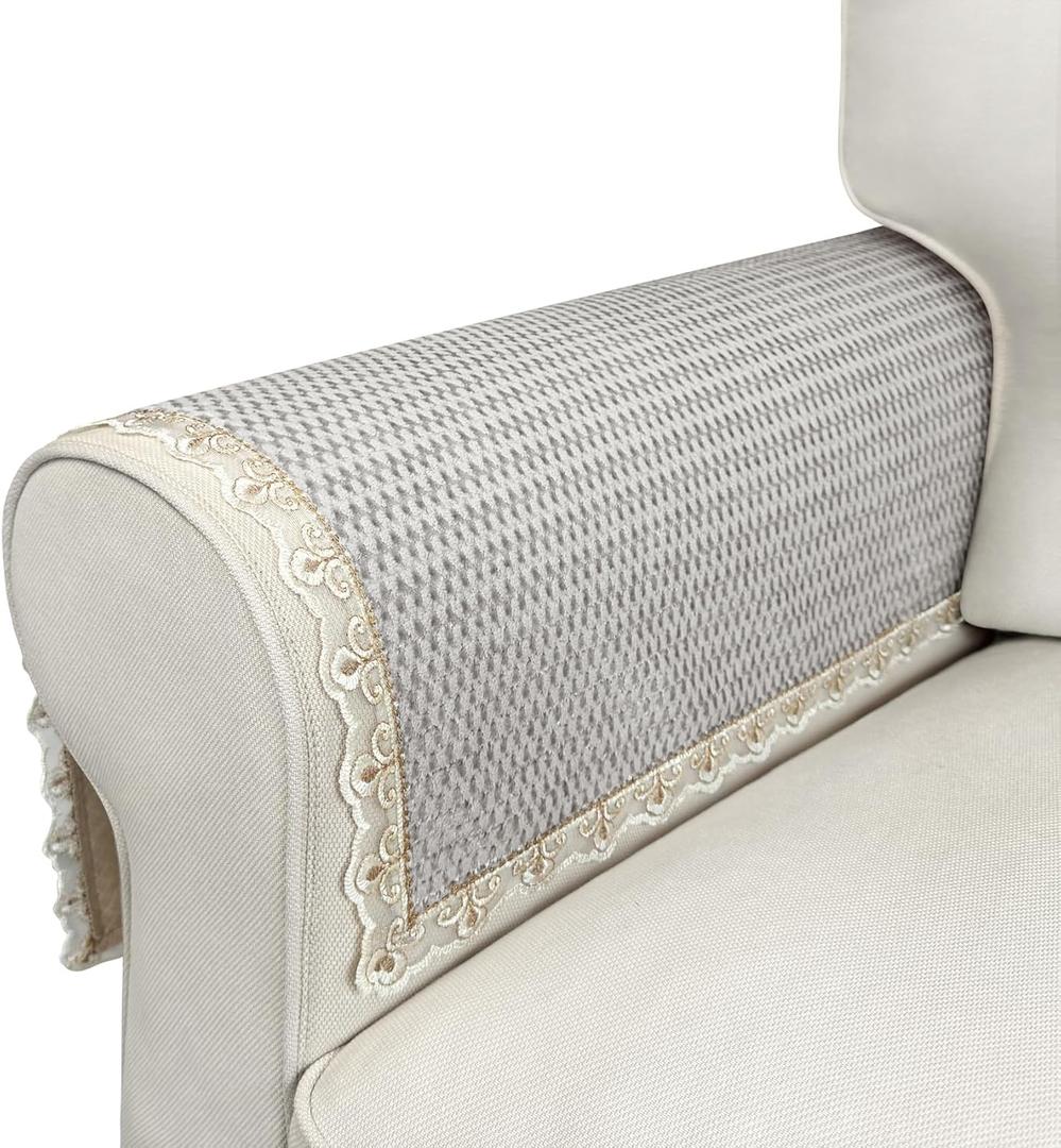 Couch Arm Covers, 2pcs VelvetSofa Arm Covers, Couch Cover, Non-Slip Lace Armrest Covers, Headrest/Backrest Cover, Seat Covers, Slipcovers for Armchair Loveseat Recliner Furniture(24"20", Light Gray)