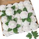 AmyHomie Artificial Flower 50pcs Real Looking Fake Roses w/Stem for DIY Wedding Bouquets Centerpieces Arrangements Party Baby Shower Valentines Day Christmas Tree Decorations, White