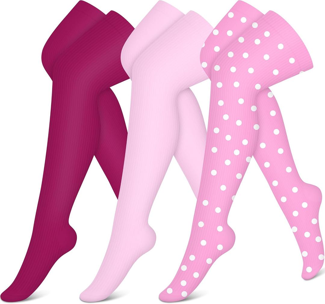 CHARMKING Compression Socks (3 Pairs) Knee High Compression Sock for Women & Men Stockings for Running, Cycling,Athletic (Large-X-Large, 13 Purple/Pink/Pink)