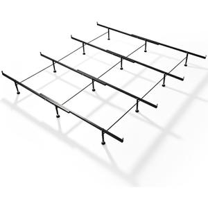 Heavy Duty Bed Frame Support System with 12 Adjustable Legs & 4 Cross Rails, Anti-Sagging Truss Grid with 3 Center Beams, Fits Full Queen King Cal King Wood/Metal/Upholstered Beds, Height 6-11"