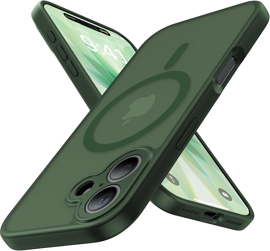 Magnetic Shockproof for iPhone 17 Case,[Full Camera Protection][Compatible with Magsafe][Non-Slip][Mil-Grade Protection] Slim Anti-Yellow Translucent Matte Phone Case for iPhone 17,Forest Green