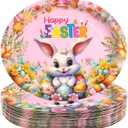 3 x Fancy Land Easter Oval Paper Plates Bunny Disposable Plate Spring Party Serving Platters for Easter Holiday Tableware Dinnerware Decor Supplies 24Pcs