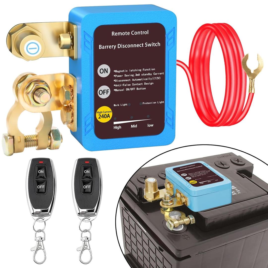 Remote Battery Disconnect Switch 12v, 240A, Upgrade Smart Voltage Car Kill Switch Anti-Theft, Prevent Battery Drain, Remote Battery Kill Switch for Car, Truck, RV (High Installation)