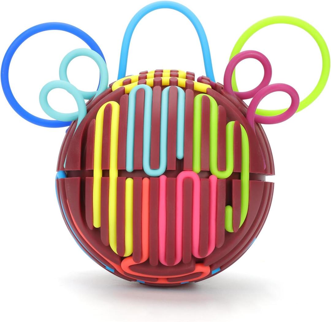 Silicone Sensory Activity Ball,Spherical Six-Sided Sensory Activity Board ,Fidget Toy for Calming, Stress, Anxiety, ADHD & Autism,Kids 3+ & Adults,with 20 Strings (Berries)