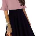 Mokayee Womens Summer V Neck Ruffle Short Sleeve Fit and Flare Knee Length Church Wedding Guest Dresses with Pockets, Size M
