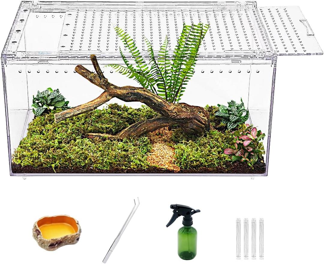 Reptile Growth Reptile PC Terrarium,Tarantula Enclosure,Spider Tank with Magnetic Button.16"x10" x 8" Lizard Enclosure,Reptile Breeding Tank for Insect,Fish,Tarantula,Hermit Crab,Small Bearded Dragon