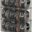 3 Pack Acrylic Belt Organizer Clear Stackable Belt Storage Holder Purse Organizer for Closet - 5 Compartments with Removable Dividers,Display Case Pantry Cabinet Organizers for Ties,Socks,Grey