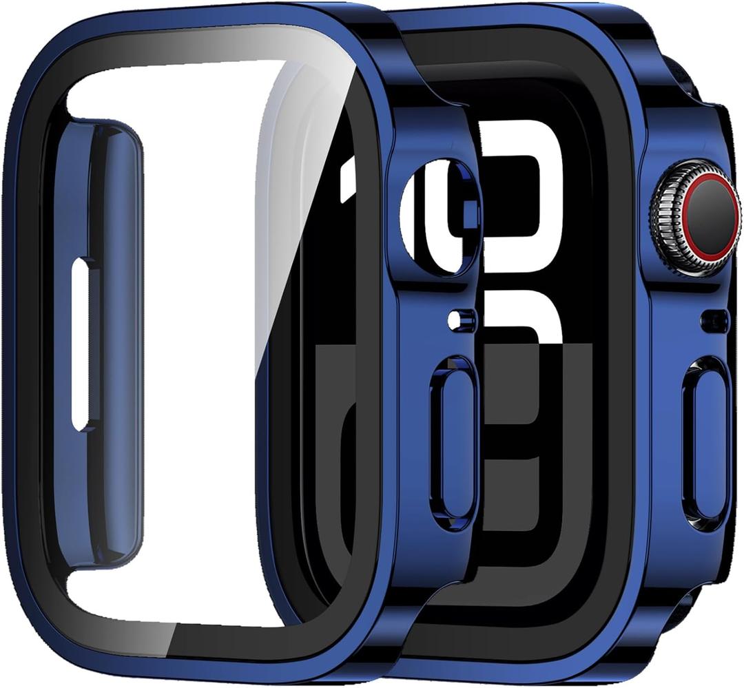 Amizee 2 Pack Case Compatible with Apple Watch Series 11/10 46mm Case with Built-in Screen Protector, Ultra-Thin Hard PC Straight Edge Anti-Scratch Protective Cover for iWatch 46mm (Blue/Clear)