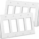 CML 4-Gang Decorator Wall Plates, 4 Pack Electrical Outlet Receptacle Covers and Switch Plates, Standard Size 4.5x8.23, Impact Resistant, UL Listed, White