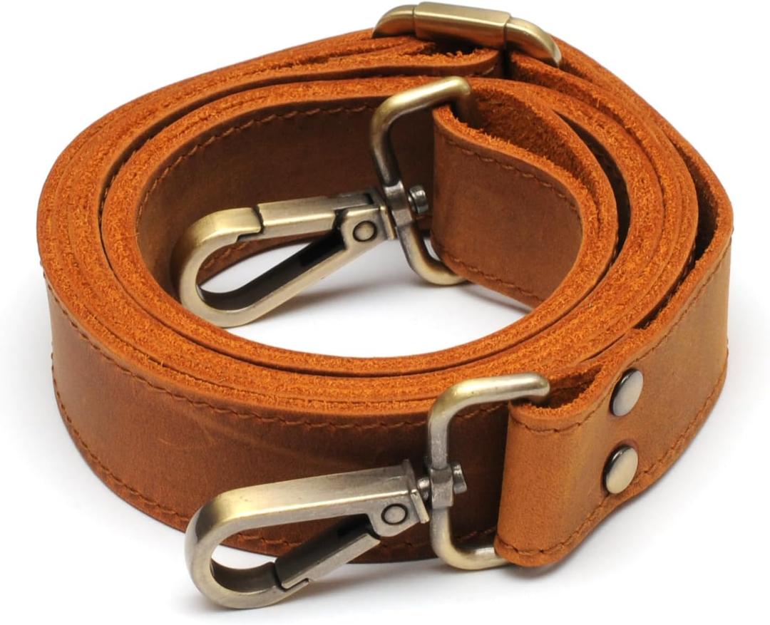 Full Grain Leather Replacement Strap for Handbags, Purses, Crossbody Bags, & Laptop Cases | Adjustable Shoulder Strap with Swivel Clasps | Camel, 1 in. Wide