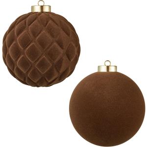 Large Velvet Christmas Ball Ornaments - 6 Inch Flocked Christmas Balls Shatterproof Decorative Hanging Ornaments Set for Xmas Tree Holiday Wedding Party Decor (Brown, 2pcs)