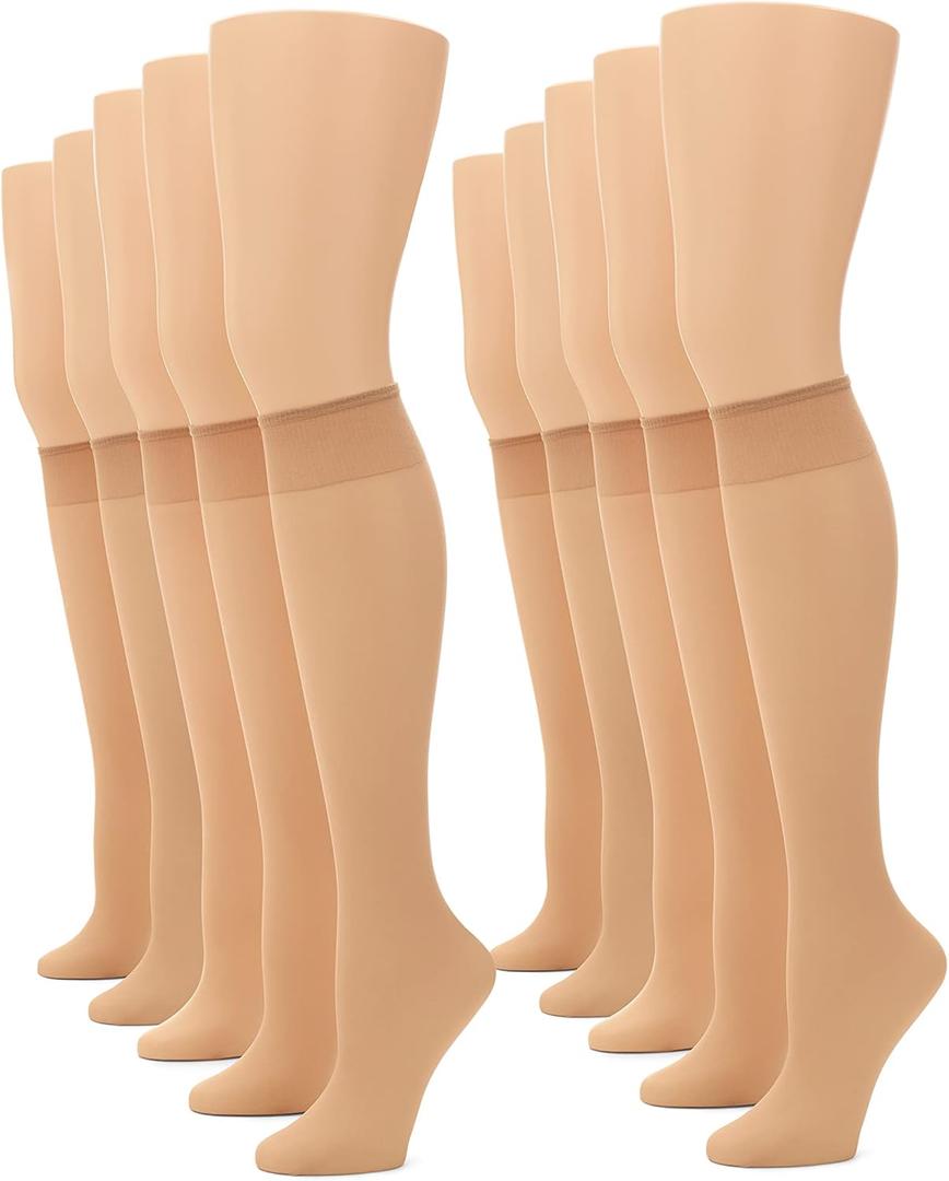 No nonsense Women's Sheer Knee Highs with Comfort Top Nylon Trouser Stockings Value Pack (Nude - 10 Pair Pack)