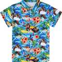 RAISEVERN 3-10T Boys Button Down Hawaiian Shirts Short Sleeve Cool Dress Shirt Tops (A1-bigfoot 01)