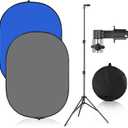 Portable Chromakey Blue/Gray Backdrop with Stand,59 * 39 inch Pop Up Collapsible Backdrop,Foldable Blue Screen 2 in 1 Backscreen for Photo and Video Shooting,Gaming (Blue & Gray), 1*1.5m