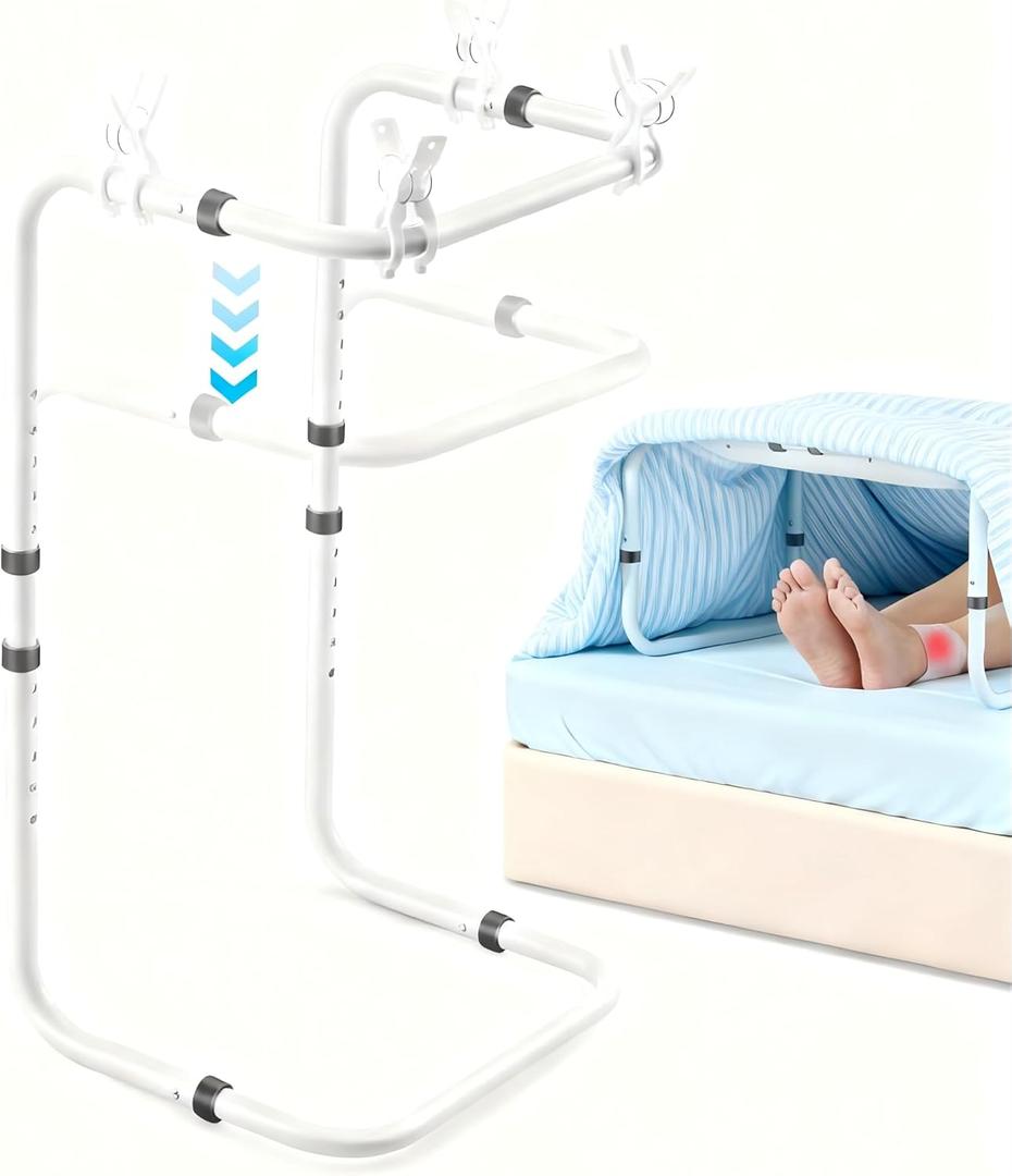 Adjustable Blanket Lifter for Feet with 4 Clips  Bed Cradle to Keep Blanket Off Your Legs, Universal Blanket Lifters for Foot of Bed, Height Adjustable Blanket Support Frame for Comfort & Recovery